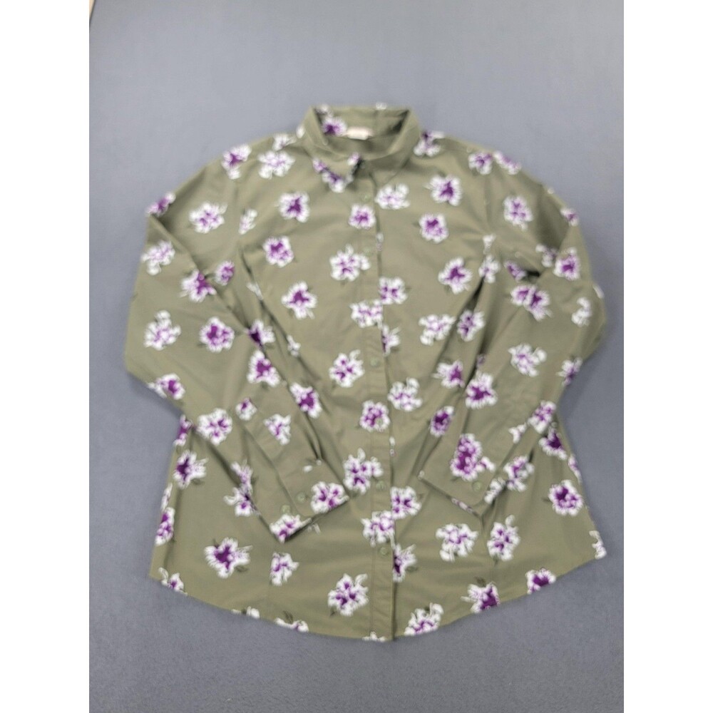 Duluth‎ Trading Shirt Womens Large Floral Button Up Long Sleeve Nylon Spandex